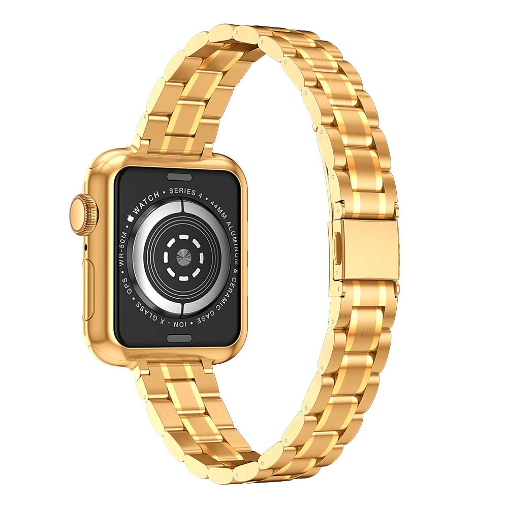 CSJCUBIC Metal band Compatible with Apple Watch Band 38mm 40mm 41mm 42mm 44mm 45mm for women, Slim and Thin Stainless Steel Replacement Adjustable