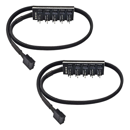 4 Pin PWM Fan Hub Splitter Black Sleeved 1 to 5 Way 4-Pin & 3-Pin PC CPU Cooling Case Fan Splitter Hub Adapter 14 Inches (2 Pack)