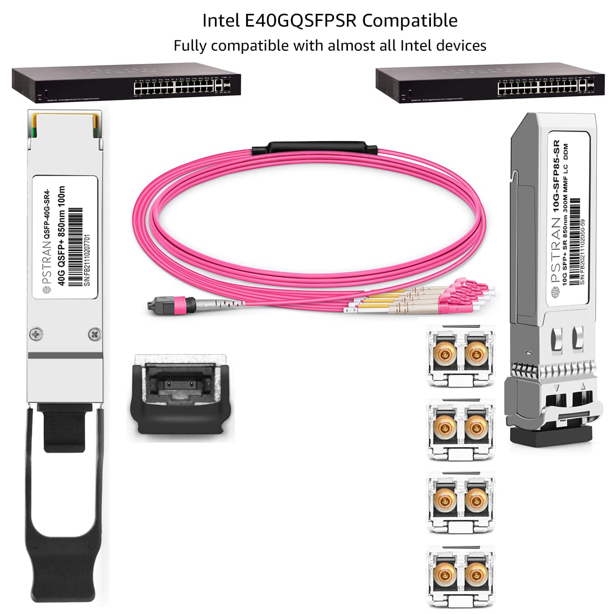OPSTRAN 40GBASE-SR4 QSFP+ Optical Transceiver Module Compatible with Intel E40GQSFPSR 850nm 100m DDM MPO-12/UPC MMF