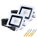 MIWAT 20W 2Pack LED Flood Light with 1.5M Plug in Cord Safety Lights for Garage, Warehouse, Courtyard and Walls (White Shell, Warm White)