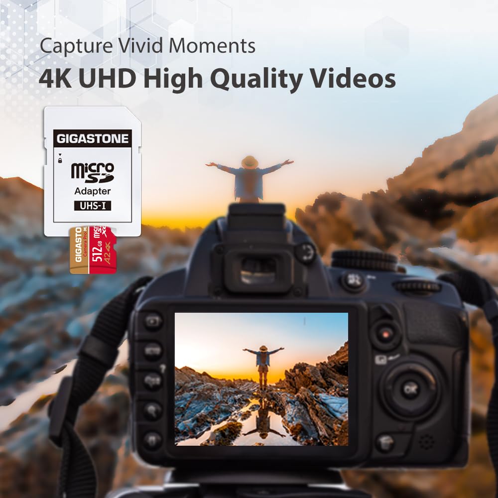 ?5-Years Data Recovery? GIGASTONE 512GB Micro SD Card, 4K Camera Pro MAX, Compatible with Gopro, Dash Cam, DJI, Drone, Security Camera, Speed Up