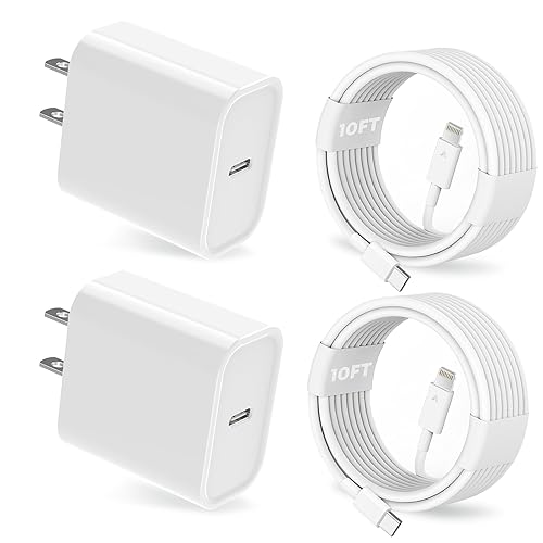 25W iPhone Charger, 2 Pack 25W PD USB C Wall Fast Charger Adapter with 2 Pack 10FT Long Type C to Lightning Cable Compatible with iPhone 14 13 12 11…