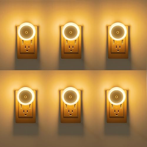 KINUR 6 Pack Night Light, LED Night Lights Plug into wall with Dusk to Dawn sensors, Plug in Night Lights for Kids Room, Bedroom, Bathroom, Baby