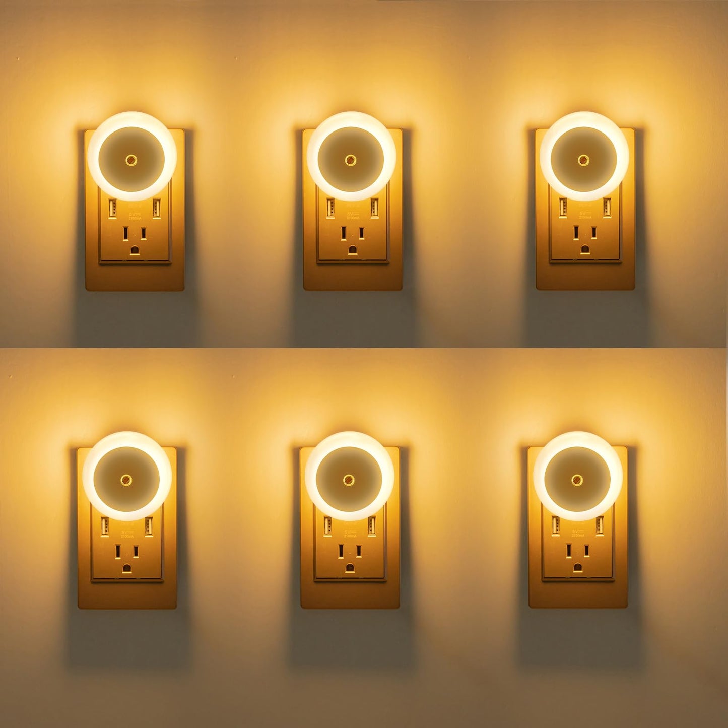 KINUR 6 Pack Night Light, LED Night Lights Plug into wall with Dusk to Dawn sensors, Plug in Night Lights for Kids Room, Bedroom, Bathroom, Baby