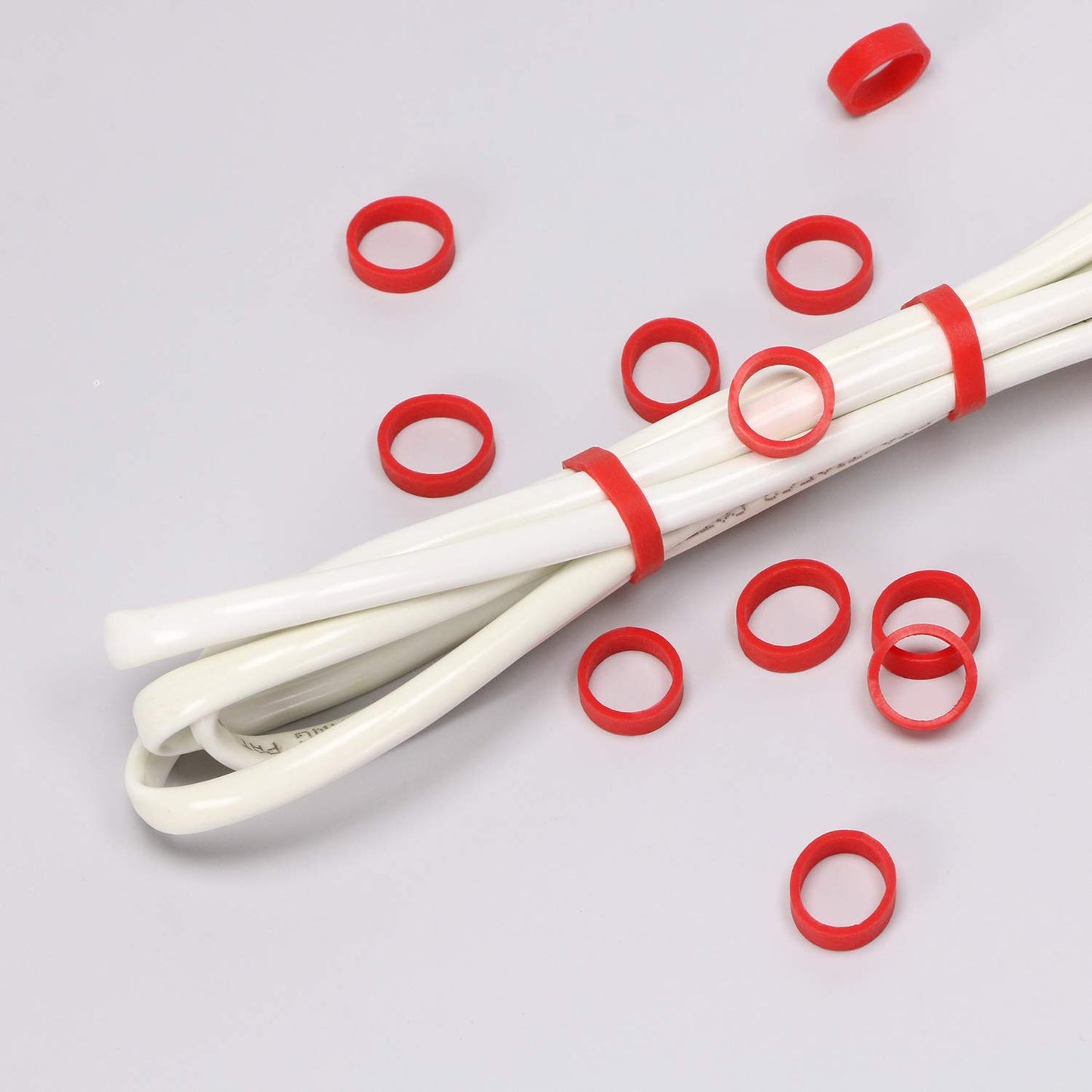 ONLYKXY 250 Pieces Red Silicone Cable Ties Data Lines Silicone Cord Ties Reusable Rubber Rings Power Cable Tie Straps Elasticity Coil Ring Rubber