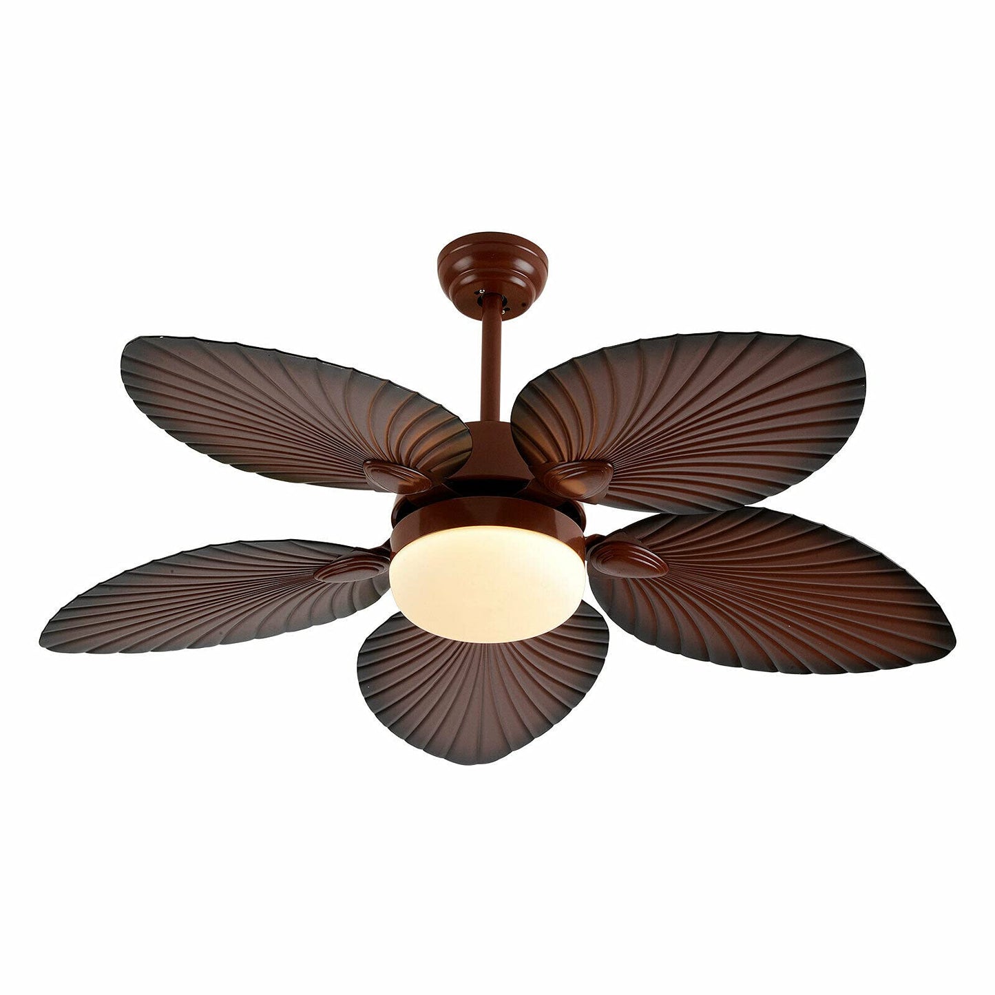 Ceiling Fan Light 5 Wood Palm Leaf Shaped Blades Tropical Style 3 Speed Quiet Motor Chandelier w/Remote for Bedroom Home Office Restaurant Bar Cafe