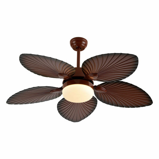 Ceiling Fan Light 5 Wood Palm Leaf Shaped Blades Tropical Style 3 Speed Quiet Motor Chandelier w/Remote for Bedroom Home Office Restaurant Bar Cafe