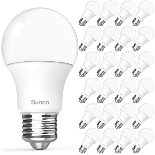 Sunco 24 Pack A19 LED Light Bulb, E26, 8W=60W, 3000K Warm White