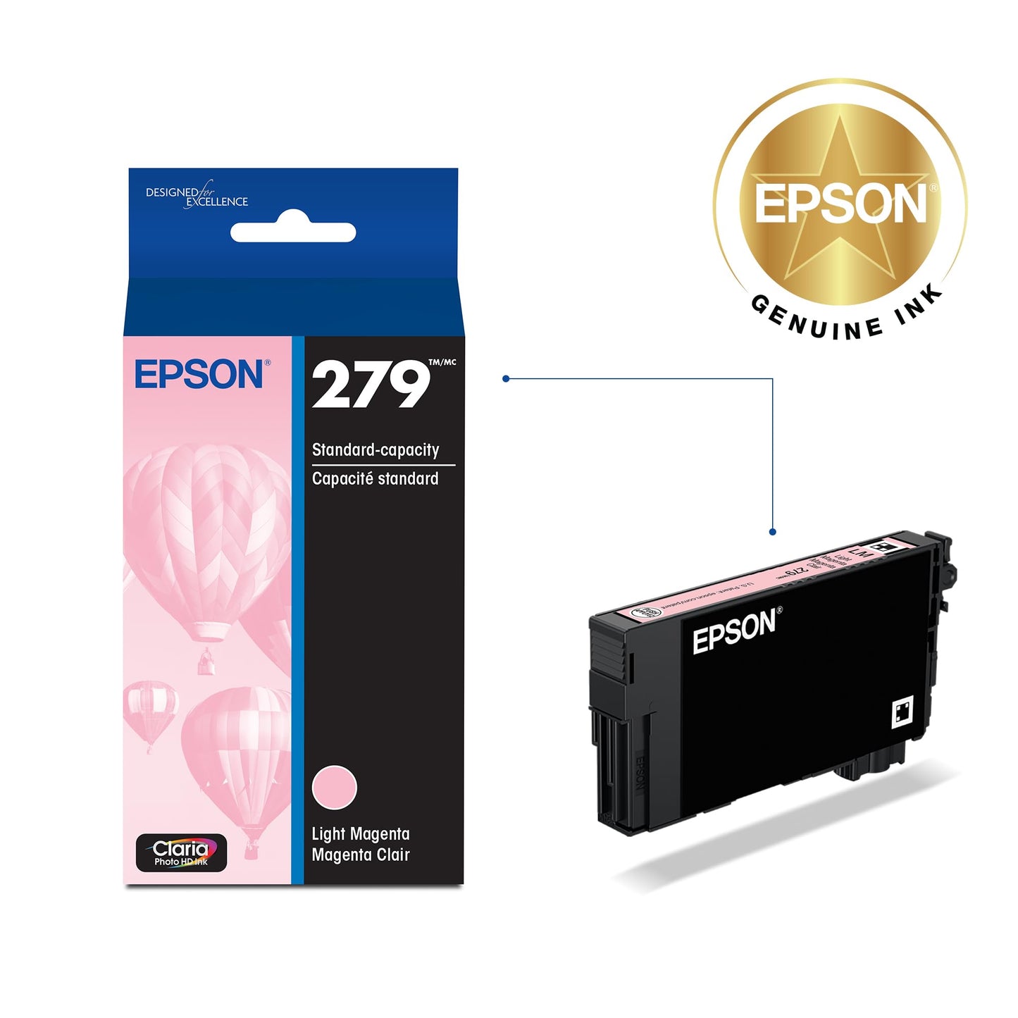 Epson 279 Claria Photo HD Ink Standard Capacity Light Magenta Cartridge (T279620-S) Works with Expression Photo XP-980