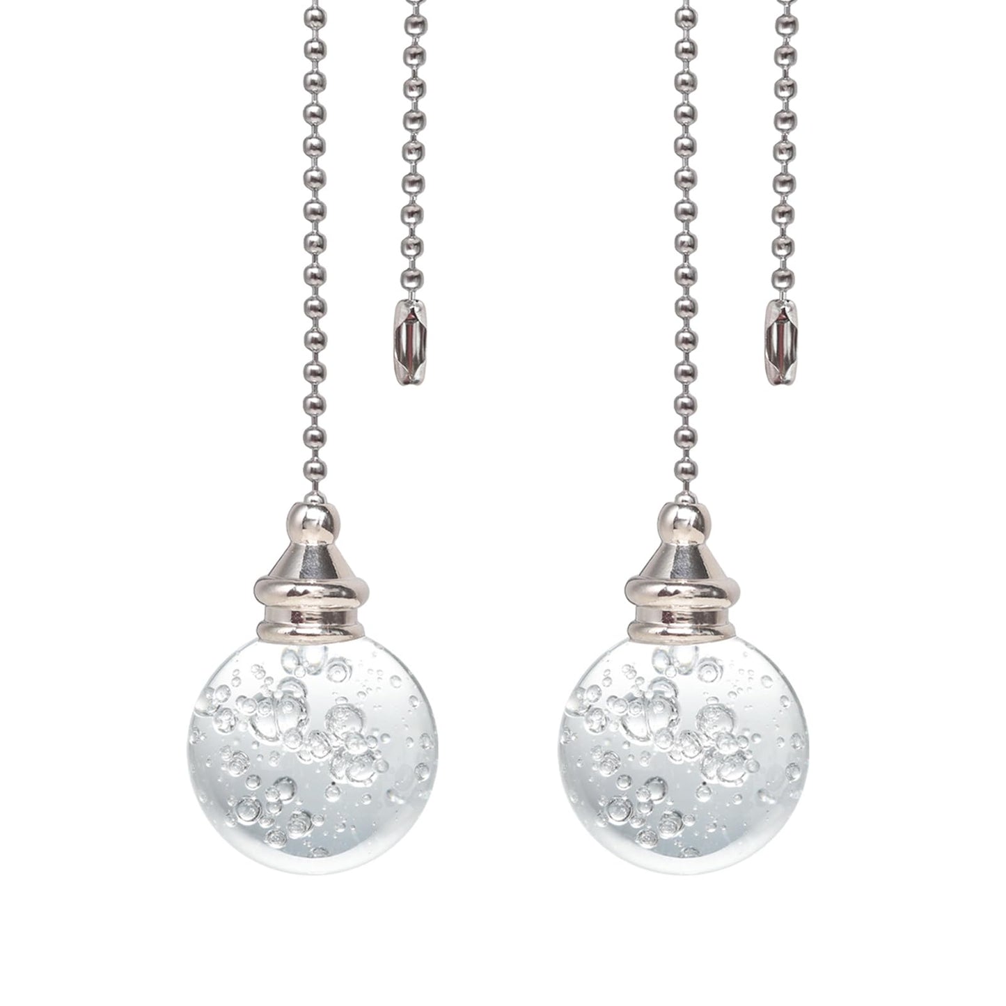 2pcs Clear Crystal Ceiling Fan Pull Chain Crystal Bubble Ball 30mm Dazzling Pull Chain Extension with Connector for Ceiling Light Fan