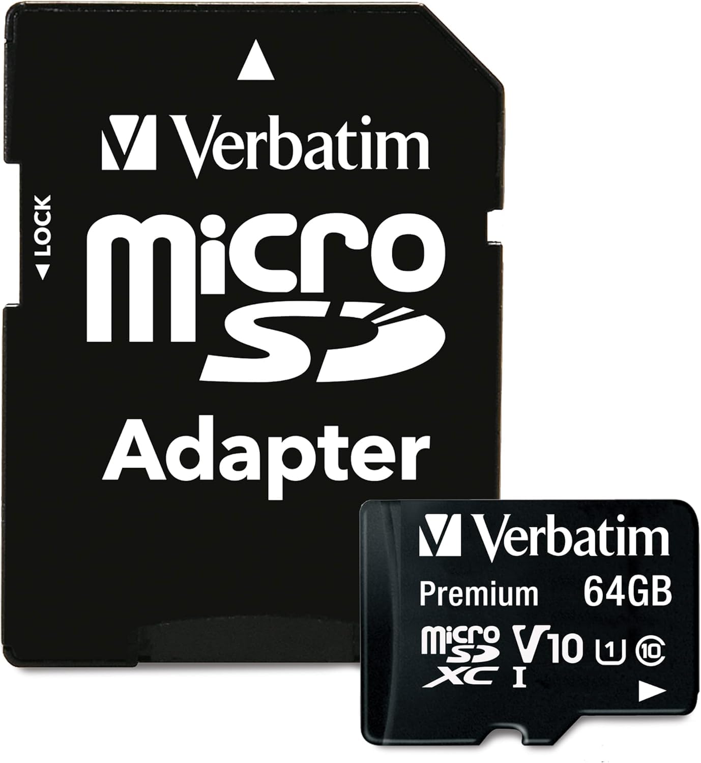 Verbatim 64GB Premium MicroSDXC Memory Card with Adapter UHS-I V10 Class 10 Supports Full HD (1080p) U1 Speed Rated Up to 90MB/s Read Speed