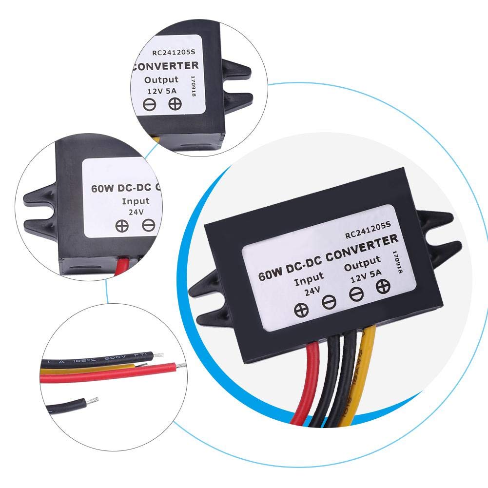 DC-DC Step Down Converter, 24VDC to 12VDC High Power Step Down Voltage Regulator, Mini Power Converter Module for Car Vehicles, IP68 Waterproof, 5A…