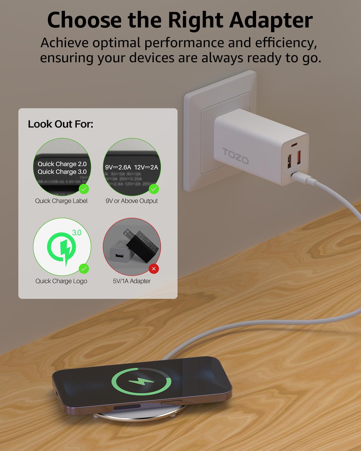 TOZO W1 Max 15W Fast Wireless Charging, Anti-Slip, Sleep-Friendly