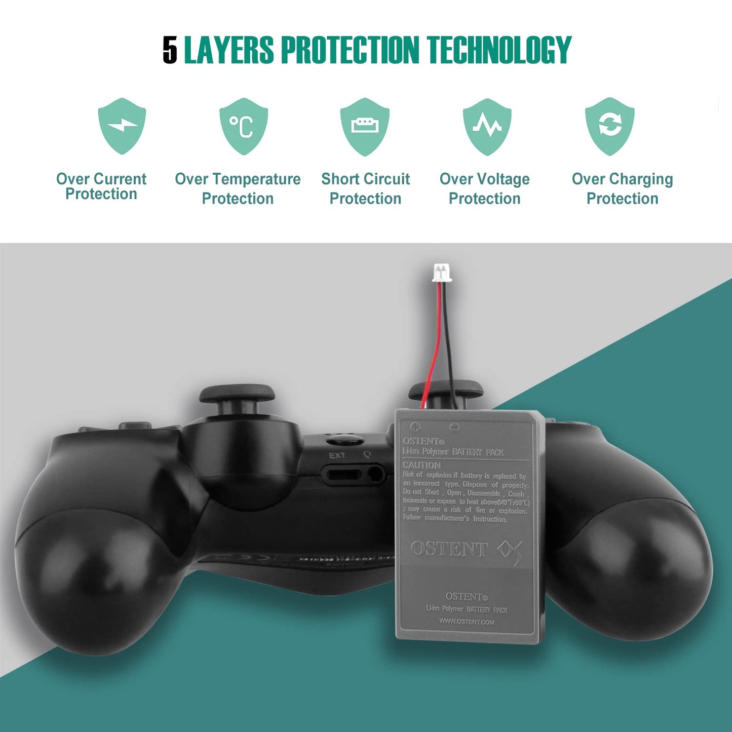 OSTENT 1000mAh 3.65V 3.7Wh Rechargeable Li-ion Battery Pack Replacement for Sony PS4 Pro/Slim CUH-ZCT2 Series Bluetooth Wireless Dual Shock Controller