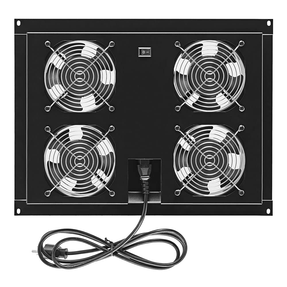 NavePoint 42U Cabinet Top Mount Fan Panel, Panel Includes, 4 Fans, Server Cooling System, 110 50/60Hz, 17.2 x 13 x 2 Inches, 6ft Input Cord Length