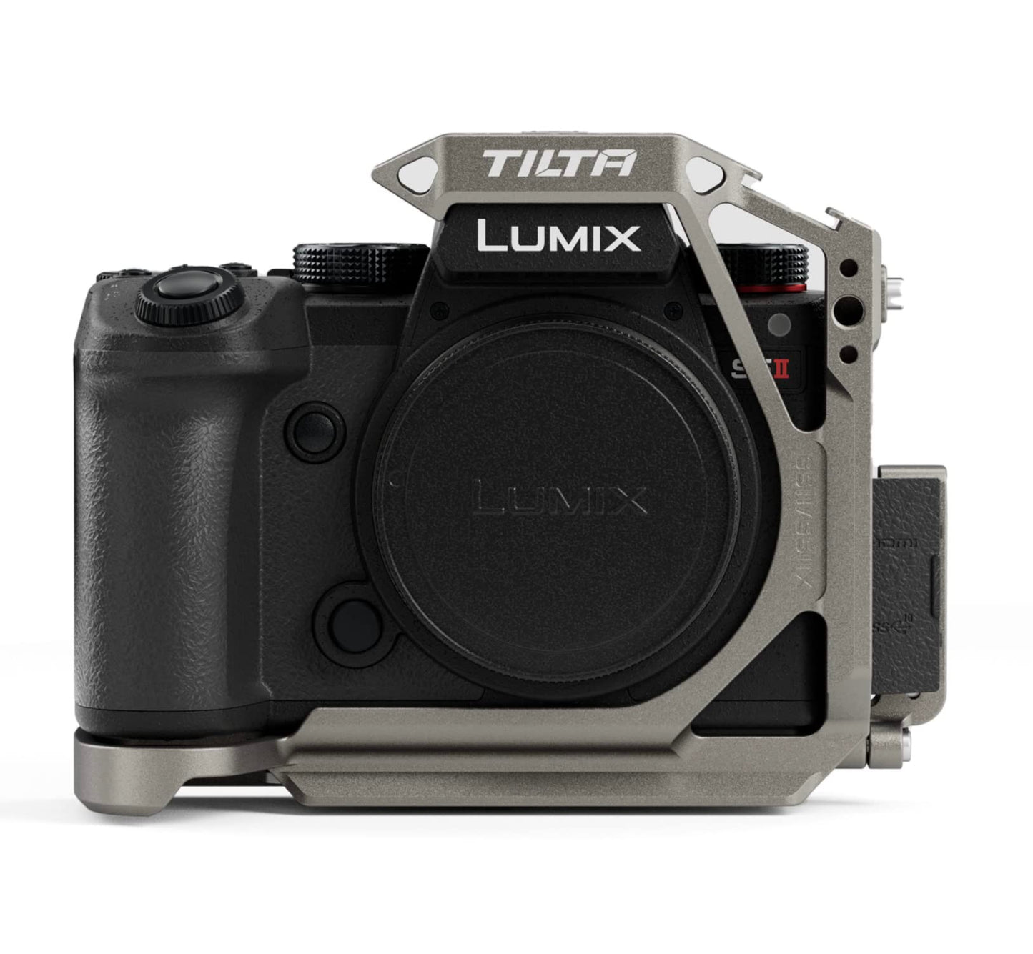 Tilta Half Camera Cage Compatible with Panasonic S5 II/IIX/G8 II - Titanium Gray | Mount Accessories via NATO Rail, Rosette, Cold Shoe,1/4"-20 Threads