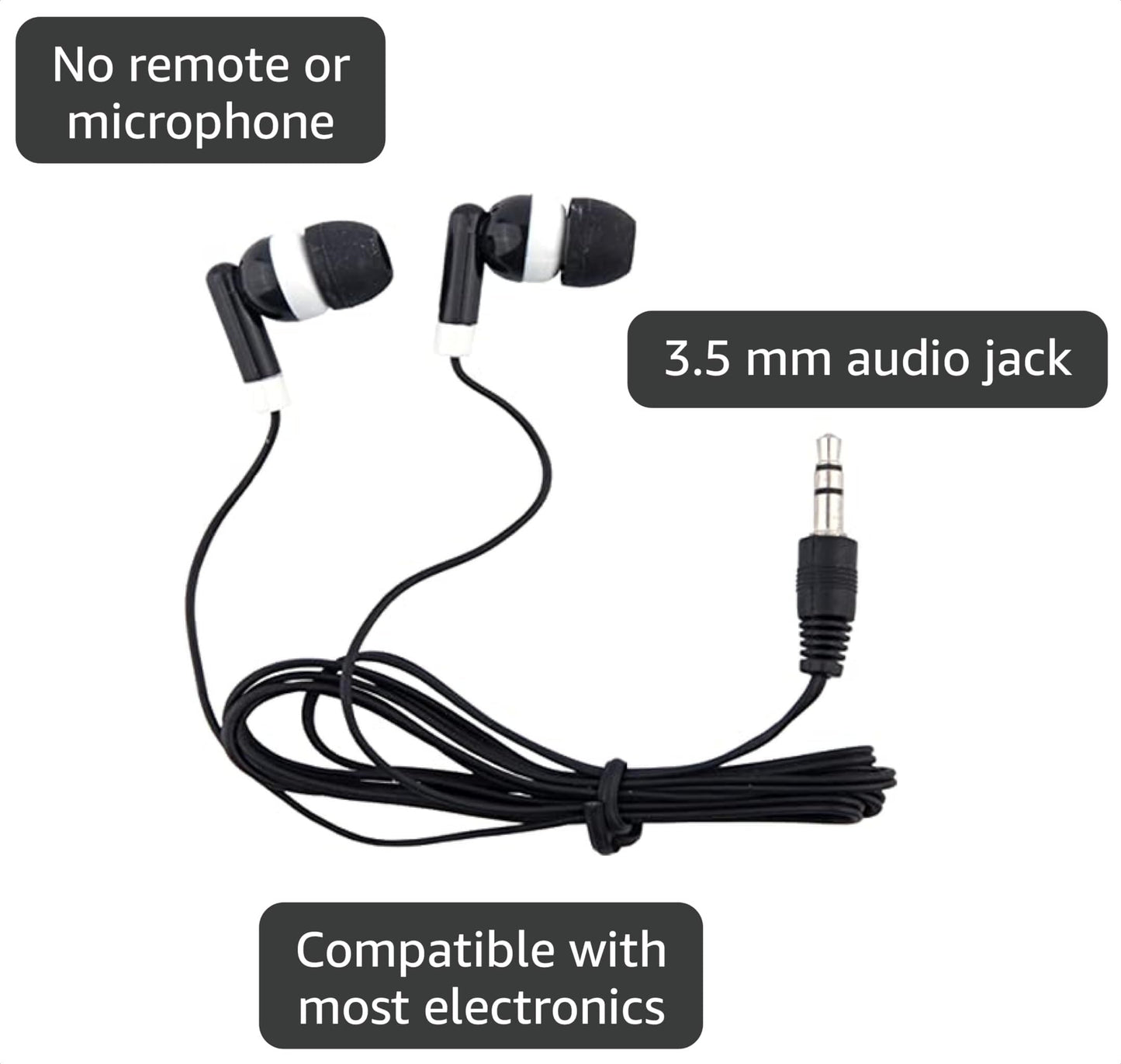 Wjjitan Wholesale Bulk Earbuds Headphones 100 Pack Individually Bagged Earphones for Schools, Classroom, Students, Libraries, Hospitals, Museums