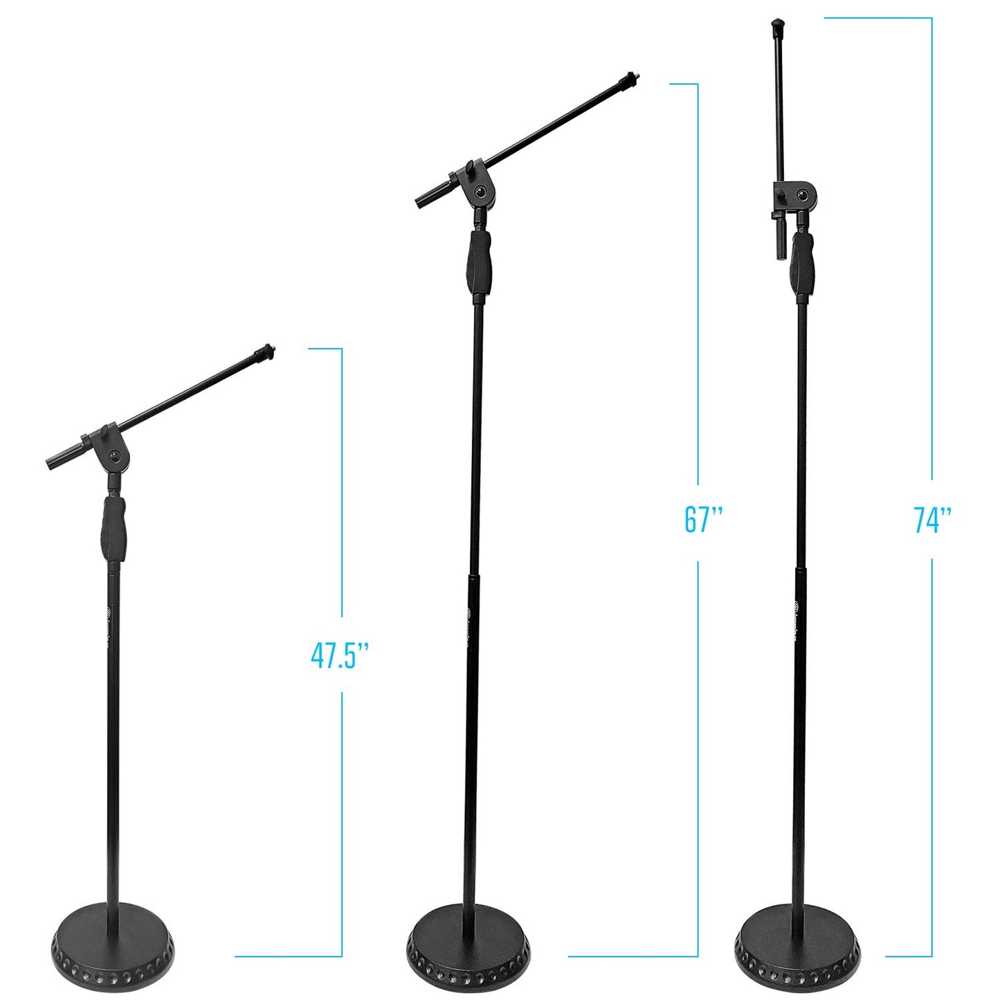 AxcessAbles One Hand Microphone Stand with Weighted Heavy Round Base and Quick Grip Height Adjustment - Telescoping Mic Boom Arm Included. Tall