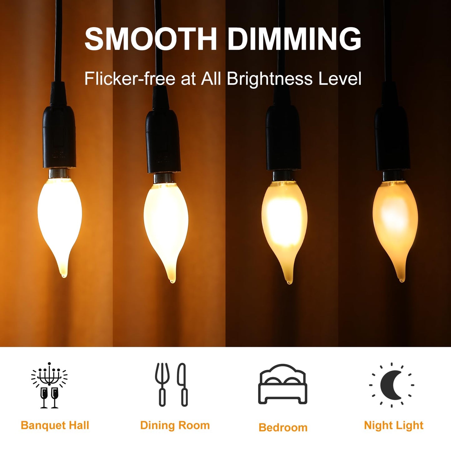 Decoaui E12 C11 LED Candelabra Light Bulbs, 4W (40W Equivalent), Dimmable, Frosted Glass, 2700K Soft White, 450 Lumens, Candle-Shaped, Ideal