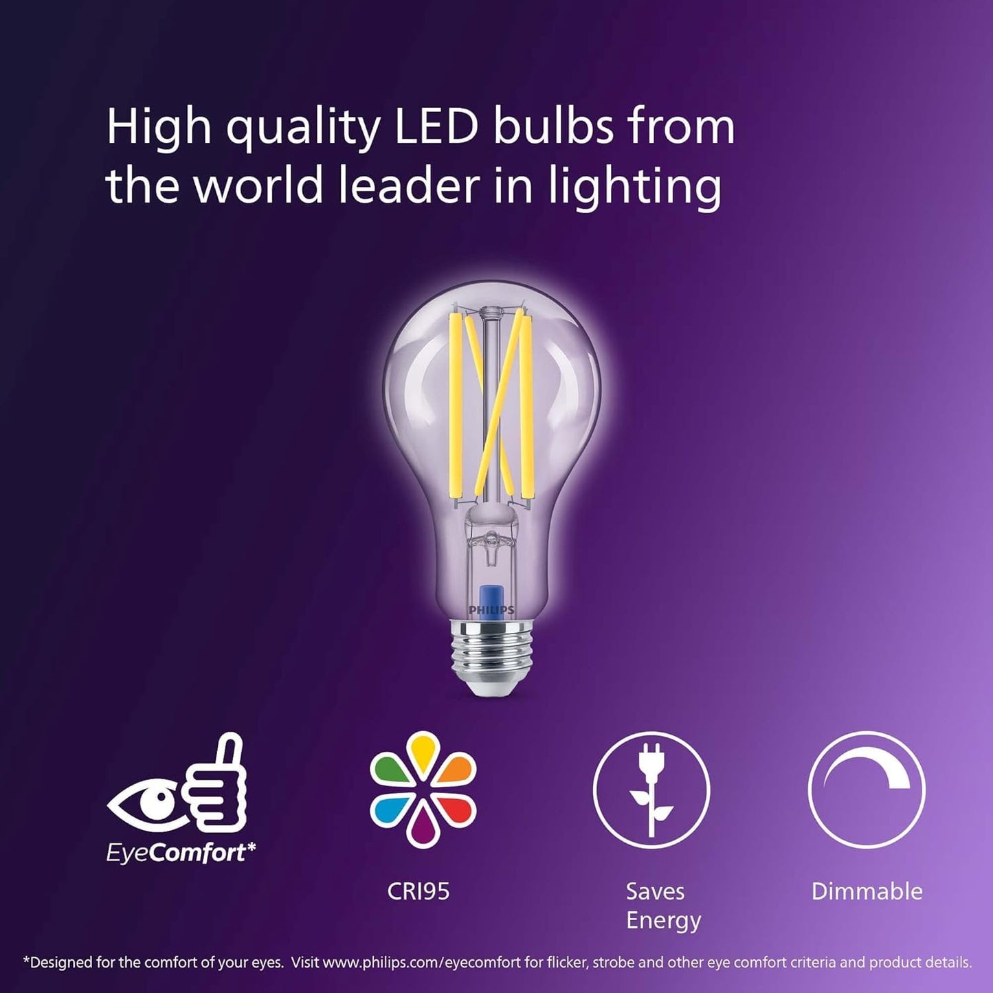 PHILIPS LED 100W A21 2-Pack Ultra Definition Daylight (5000K) 1600 Lumen (13.5W = 100W) Dimmable Frosted Flicker-Free Light Bulbs