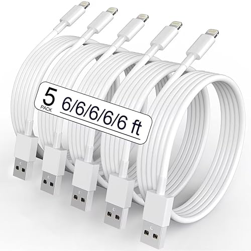 5 Pack(6FT)Original[Apple MFi Certified] iPhone Charger,Lightning Cable Fast Charging Cord iPhone Charger Cable USB Cable Compatible iPhone 13/12/11…