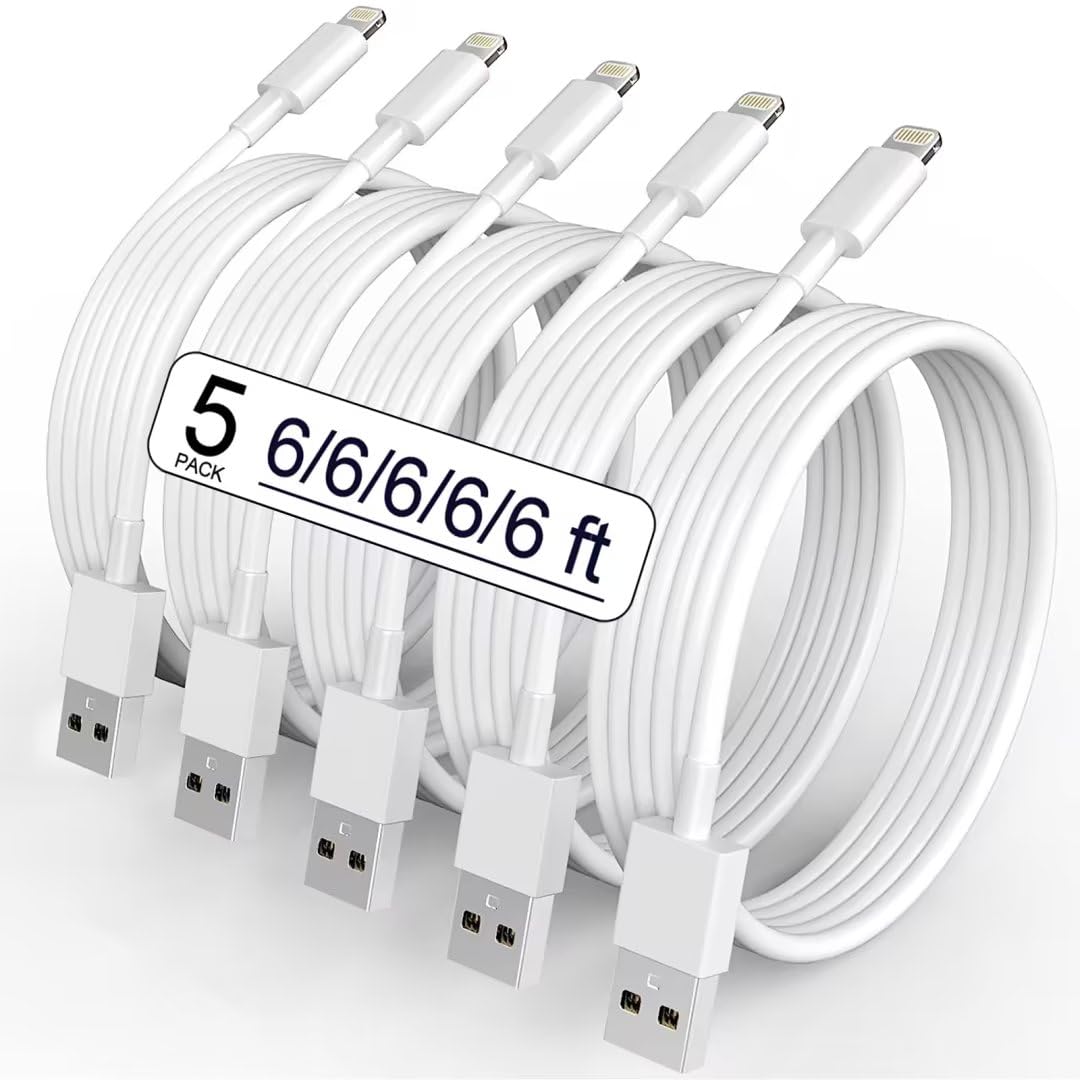 5 Pack(6FT)Original[Apple MFi Certified] iPhone Charger,Lightning Cable Fast Charging Cord iPhone Charger Cable USB Cable Compatible iPhone 13/12/11…