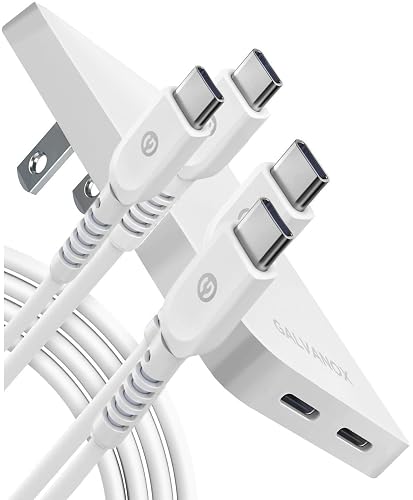 Galvanox Dual USB-C Wall Charger for iPhone 15 Fast Charging (20W) Ultra Slim Multi Port Power Adapter [0.48" Flat Design] with 2 USB Type-C Cables