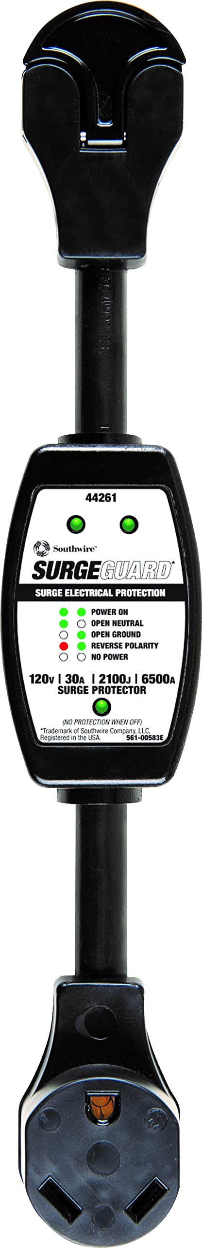 Southwire Surge Protector 120V 30AMP P&R - RV Surge Protector - 30 Amp RV Surge Unit - Circuit Tester - LED Voltage Monitor - Black - Campground Power