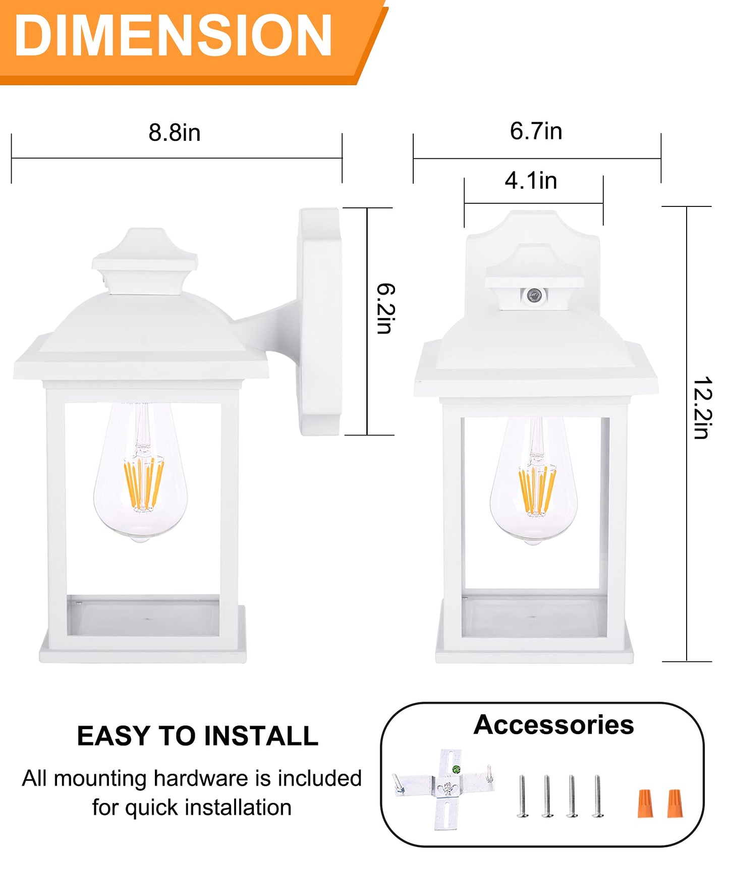 FUDESY Dusk to Dawn Sensor Outdoor Wall Lanterns, Exterior Wall Sconce Porch Light Fixture with E26 Socket 3000K LED Edison Filament Bulb Included