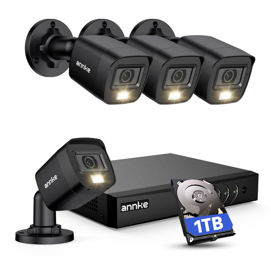 ANNKE 8CH H.265+ 3K Lite Wired Security Camera System with AI Human/Vehicle Detection, 4 x 1920TVL 2MP CCTV IP67 Cameras with Smart Dual Light