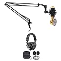 Rockville RCM02 Bundle: Condenser Microphone with Metal Shock Mount, DMS40 40 in Adjustable Boom Arm Stand with Desk Clamp, PRO-M50 Studio Headphones