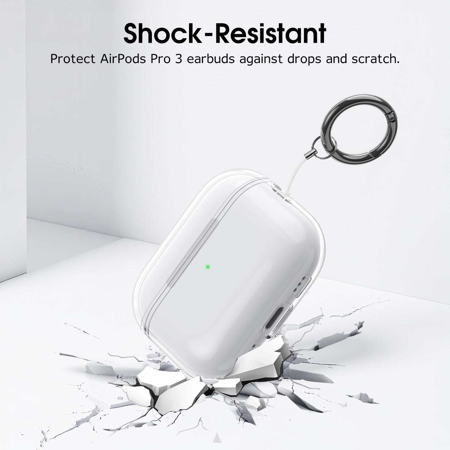 Fintie Clear Case for AirPods Pro 3 (2025), Anti-Lost Shockproof Protective Earbuds Cover with Keychain Carabiner Support Wireless Charging