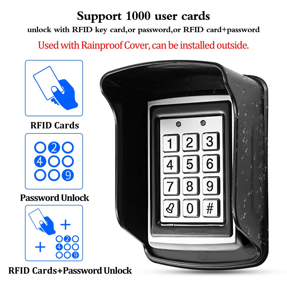 HFeng DIY RFID Access Control System Kit for Home Outdoor Waterproof Cover + RFID Keypad + DC12V 3A Power Supply + Door Exit Button + 15pcs EM4100 Key