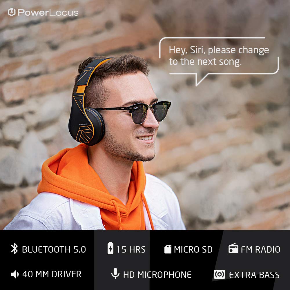 PowerLocus Bluetooth Over-Ear Headphones, Wireless Stereo Foldable Headphones Wireless and Wired Headsets with Built-in Mic, Micro SD/TF, FM…