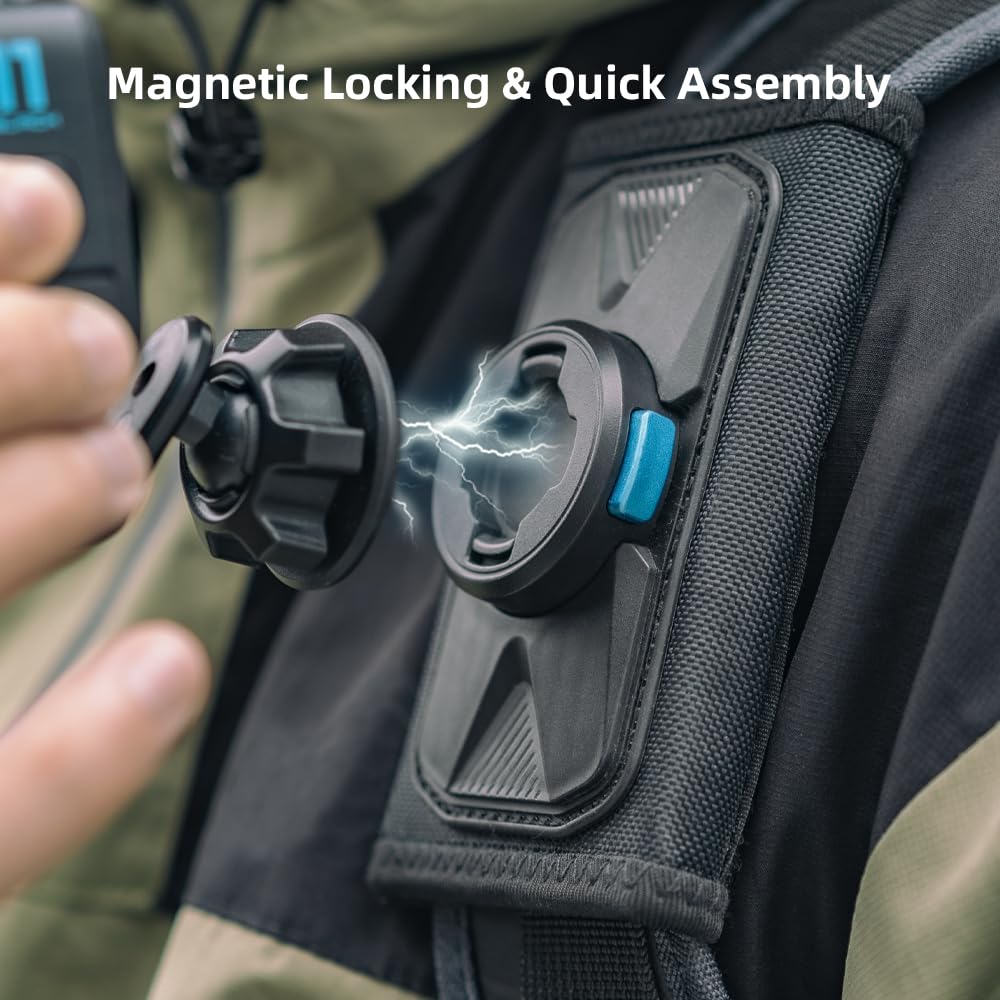 SUREWO Magnetic Backpack Mount,360° Backpack Shoulder Strap Mount with Universal Ball J Hook Compatible with Go Pro Hero 13/12/11/10/9/8/7/6/5