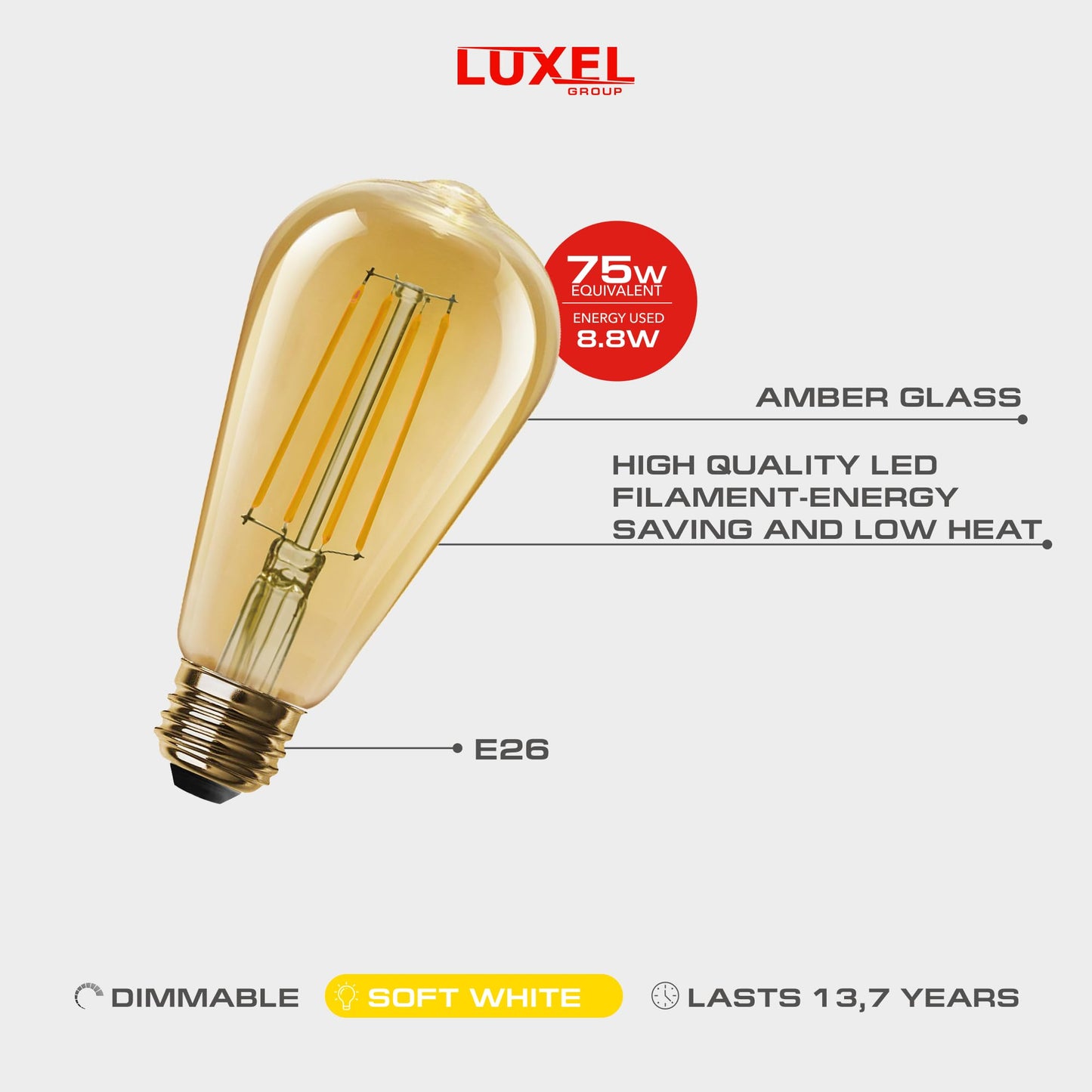 Vintage LED Edison Light Bulbs ST19 (ST64) 8.8W Equivalent 75W (Pack of 3)