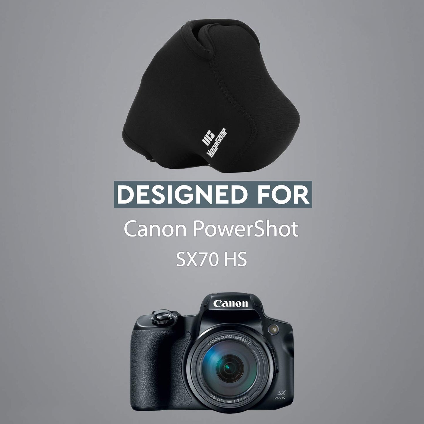 MegaGear MG1573 Ultra Light Neoprene Camera Case Compatible with Canon PowerShot SX70 HS - Black, One Size