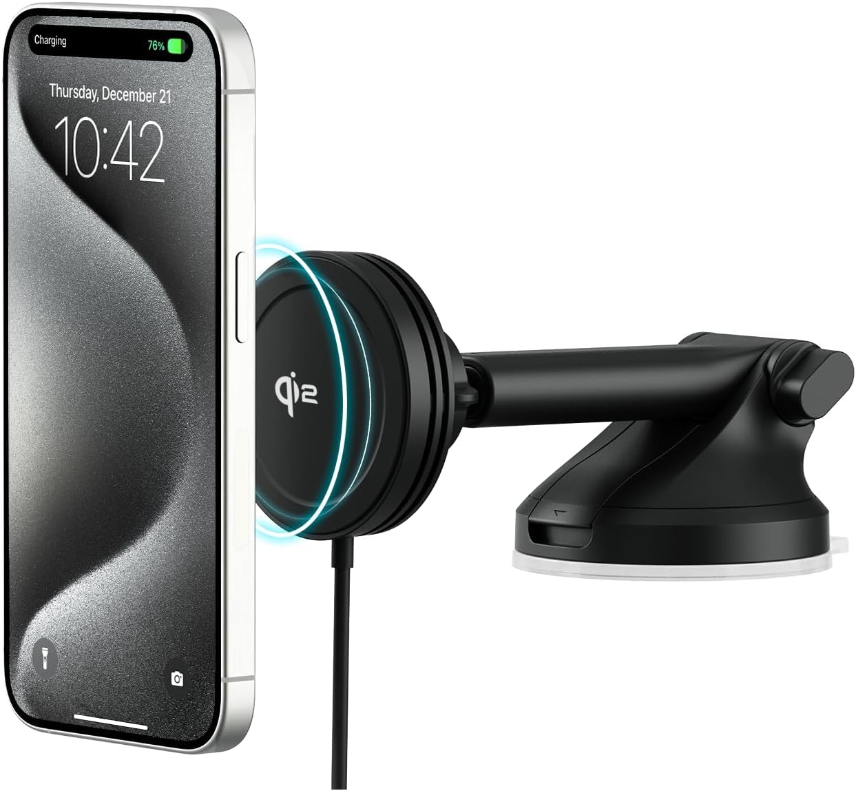 iOttie Velox Qi2 Mini 15W Wireless Charger Car Mount - Dash & Windshield Car Phone Holder - MagSafe Compatible iPhone Mount for Qi2 Smartphones