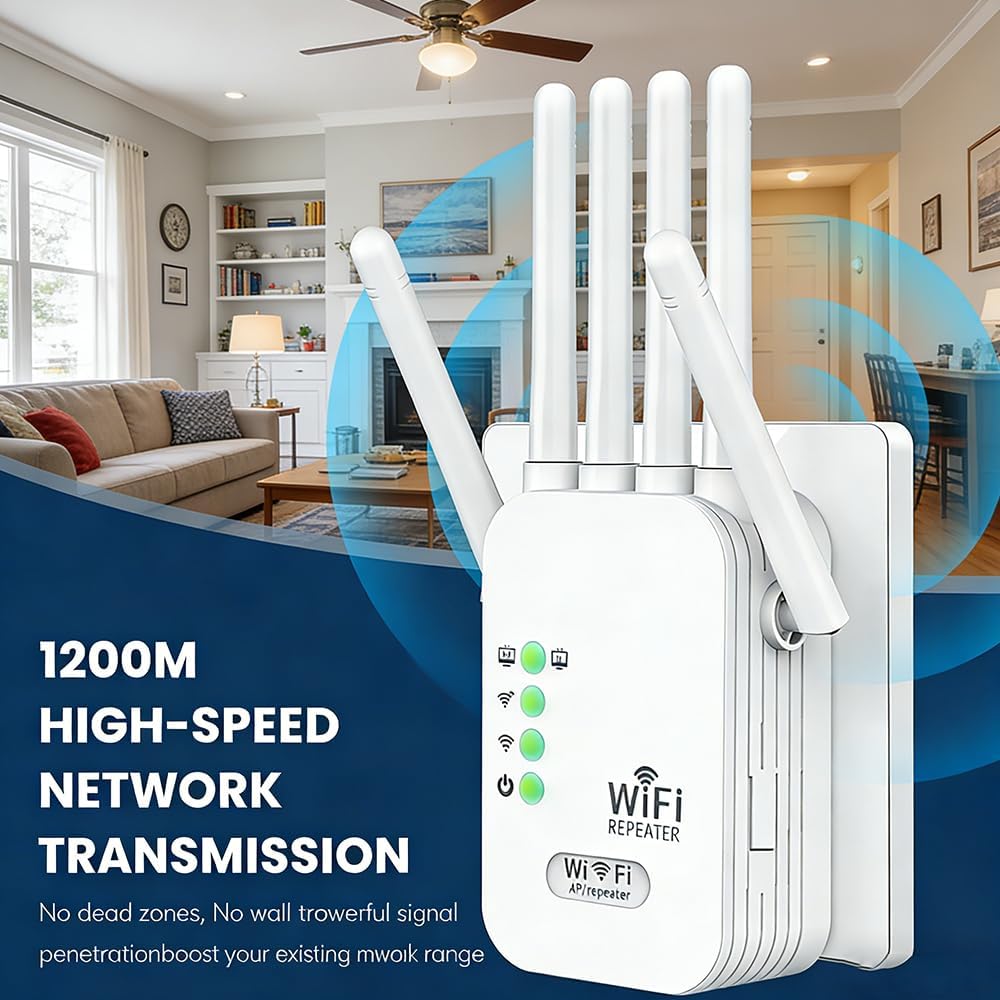 2026 WiFi Extender Signal Booster for Home,Long Range WiFi Booster and Signal Amplifier w/Ethernet Port,9800sq.ft Wireless Internet Repeater,1200M