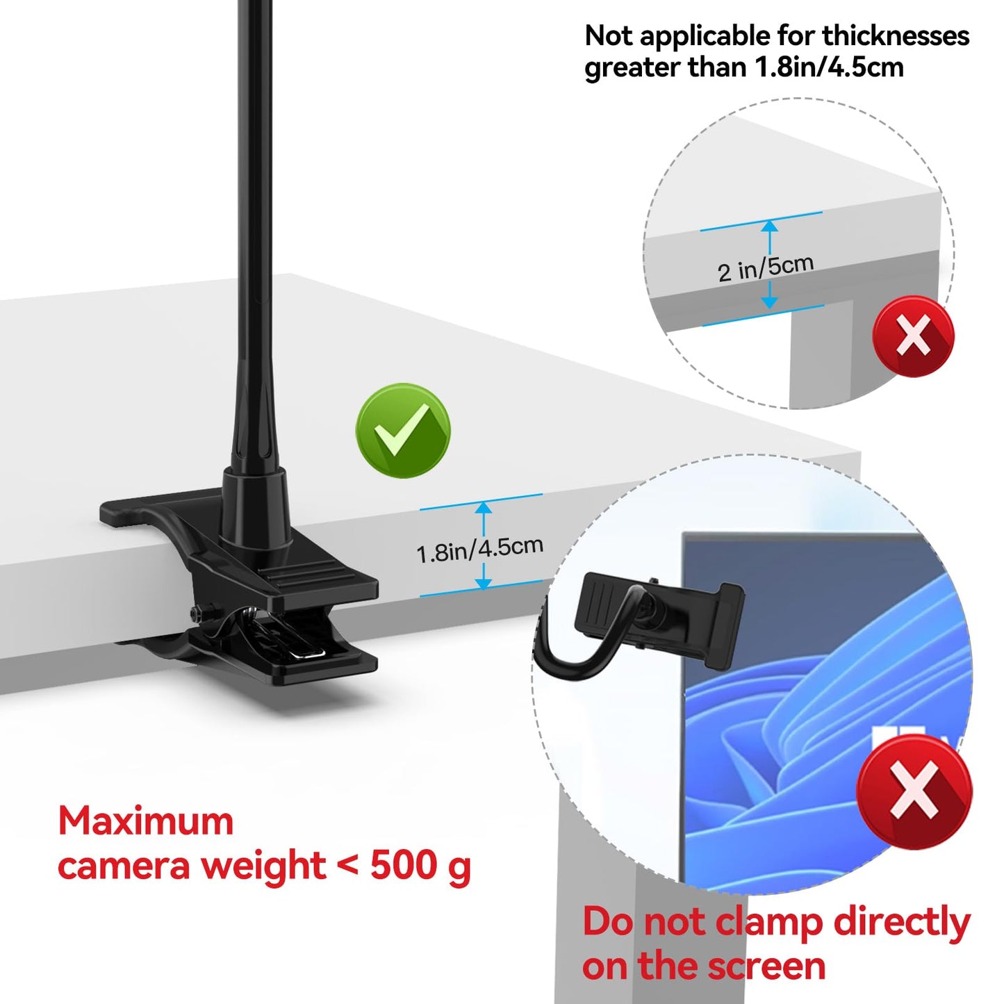 Smatree Flexible Jaws Flex Clamp Mount Gooseneck Extension Compatible for OSMO 360,Webcam C925e/C922x/C922/C930e/C930/C920x,N60/Hello Cam,Gopro