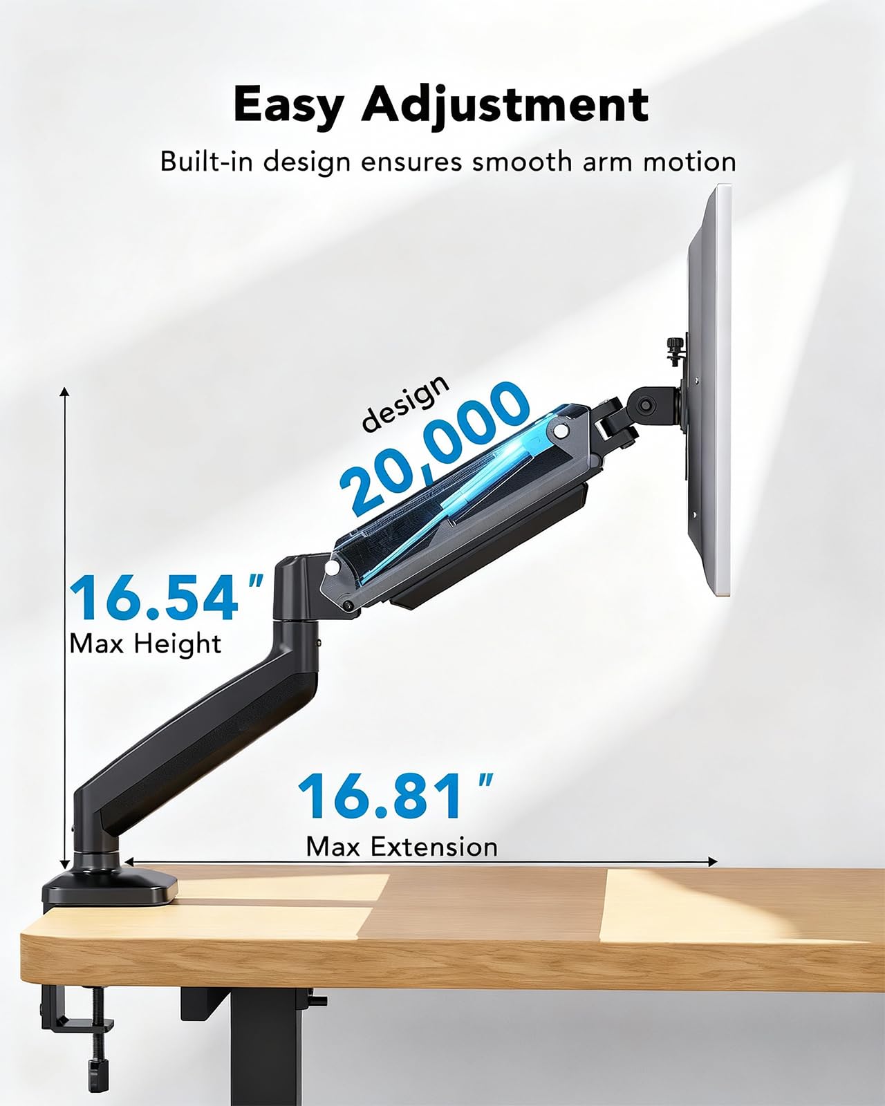 HUANUO Single Monitor Mount, Adjustable Monitor Arm for 13-34 Inch Screen Up to 22lbs, C-Clamp & Grommet Base, Ergonomic Stand for Work and Gaming