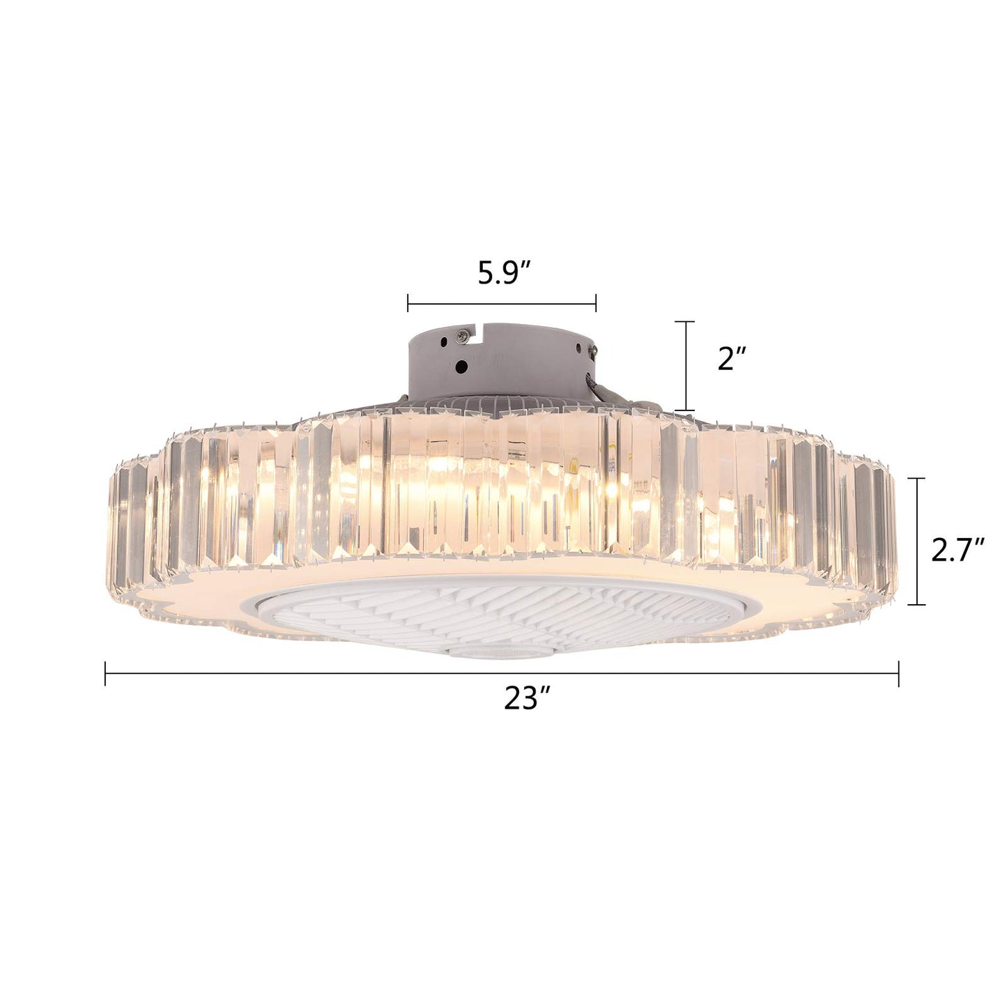 LOYALHEARTDY Crystal Chandelier Fan, 23-in Modern LED Ceiling Fan Light with Remote Control, 3 Color Changeable & 3 Speed & Convenient Timing, Safe