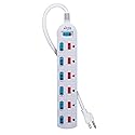 KMC 6 Outlet Power Strip with Multi-Outlet Independent Switches, Overload Protector,4-Foot Cord