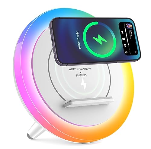 SIDVAR Bluetooth Speaker Night Lightsr,Wireless Charging Modern Speaker,Best Teenage Birthday Gift Ideas Tween Girls Gifts?10W Wireless Charging?