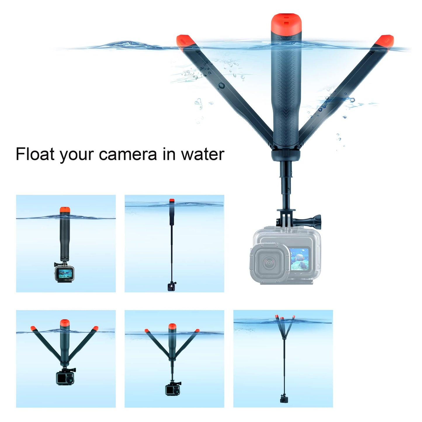 Multi-use Handheld, extendable Selfie monopod, Portable Tripod, and Floating Device for GoPro Hero 3, 3+, 4,5,6,7,8, 9, 10, 11, 12, 13 Session, 2018
