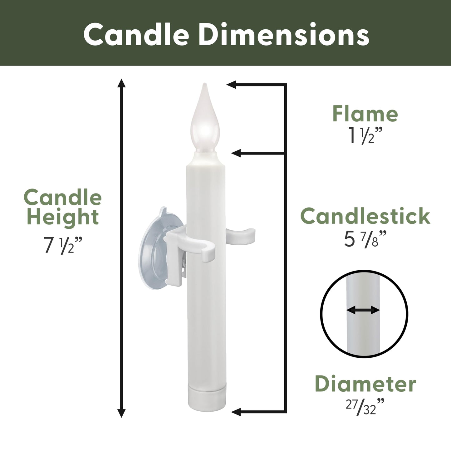 612 Vermont LED Battery Operated Suction Cup Window Candles with Timer, Bright Hot Spot, VT-1506SC-4 (Pack of 4)