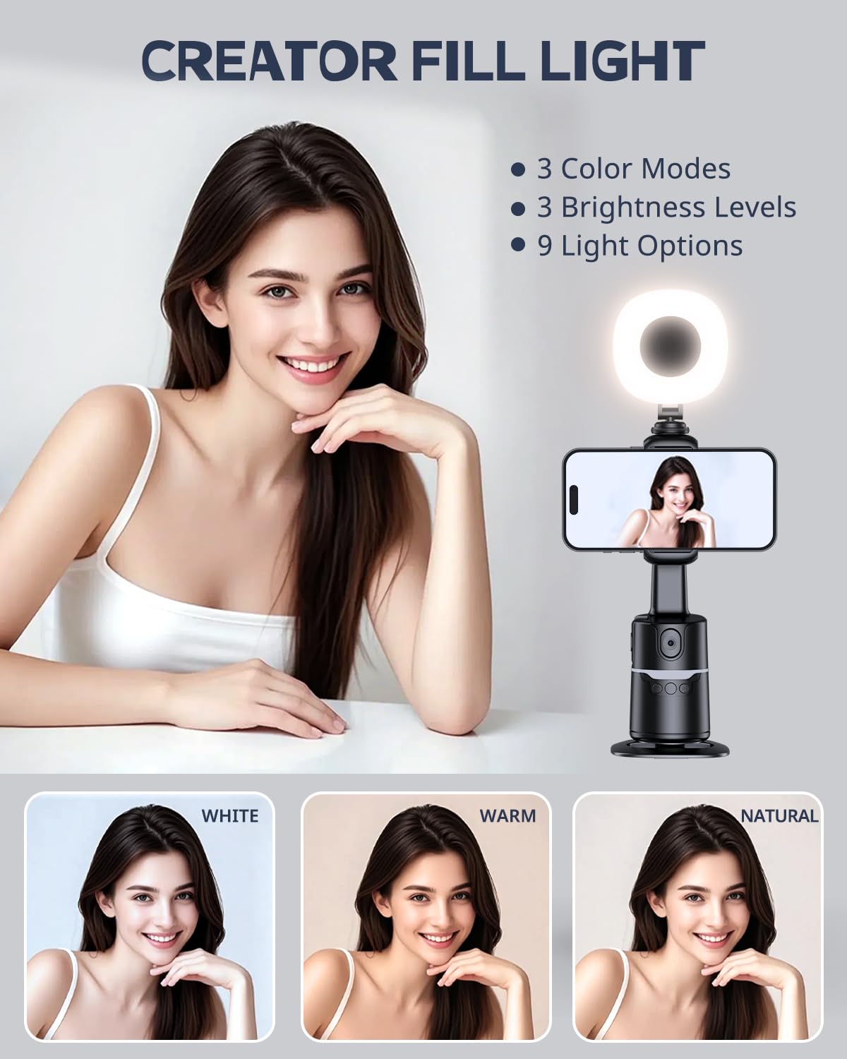UBeesize Auto Face Tracking Tripod with Adjustable Desk Tripod, 360° Rotating vlogging kit for iPhone with Remote & Gesture Control, Rechargeable