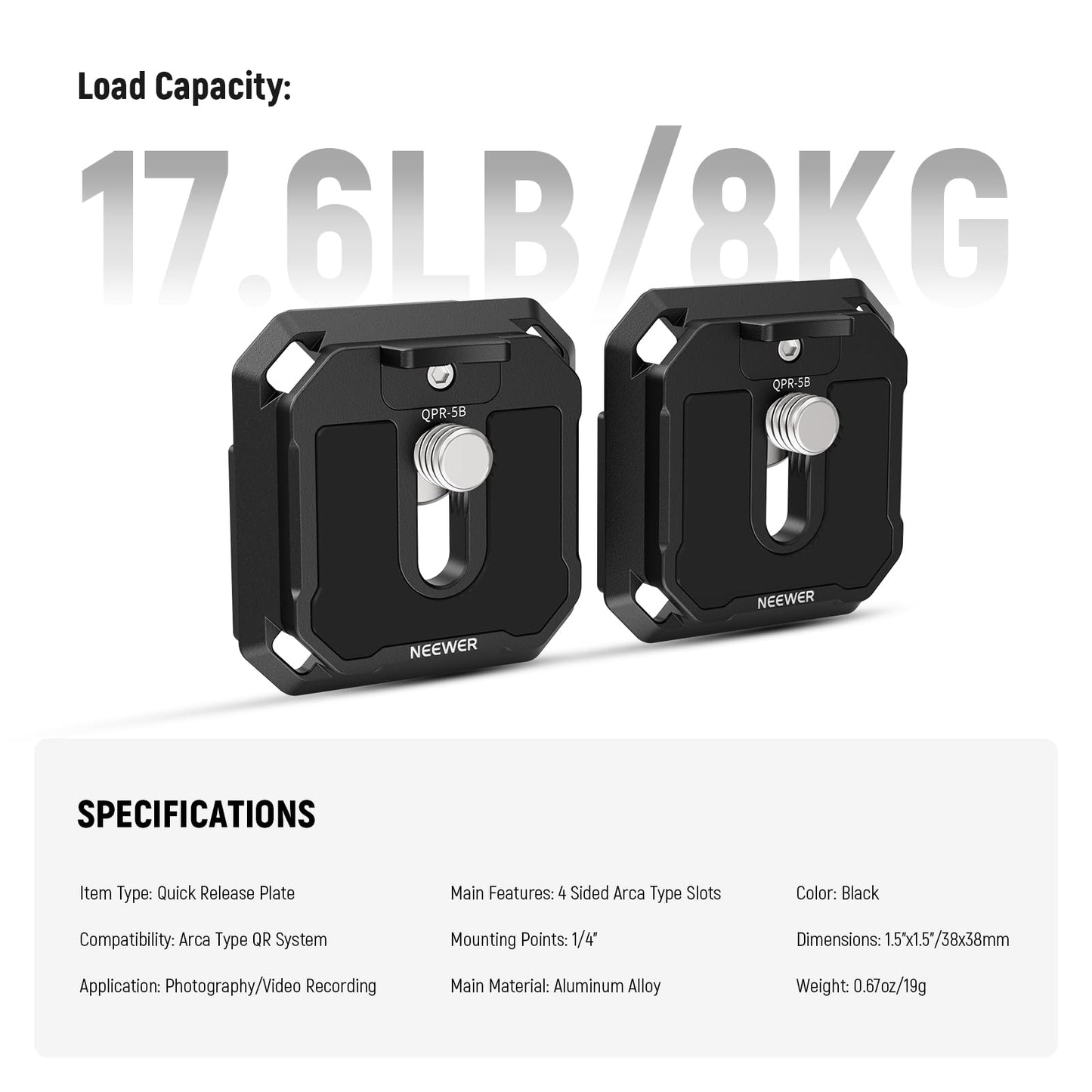 NEEWER 38mm Square Quick Release Plate 2 Pack, Anti Off Arca Type QR Camera Mount Plate Compatible with PD Camera Clip Shoulder Strap Tripod Head