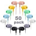 Wensdo Wholesale Bulk Earbuds Headphones 50 Pack Multi Color for Classroom Kids, Durable Earphones Perfect for K12 Schools Students Teens…