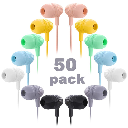 Wensdo Wholesale Bulk Earbuds Headphones 50 Pack Multi Color for Classroom Kids, Durable Earphones Perfect for K12 Schools Students Teens…